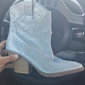 Forever 21 Silver Heeled Boots with Glamorous Sparkle